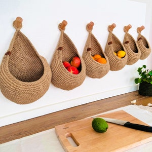 Jute Basket, Wall Hanging Basket for Kitchen Organizer and Vegetable Storage, Hanging Fruit Basket