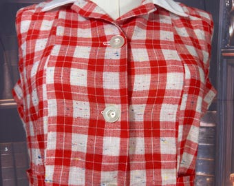 Vestido vintage con estampado de cuadros vichy hecho a mano
