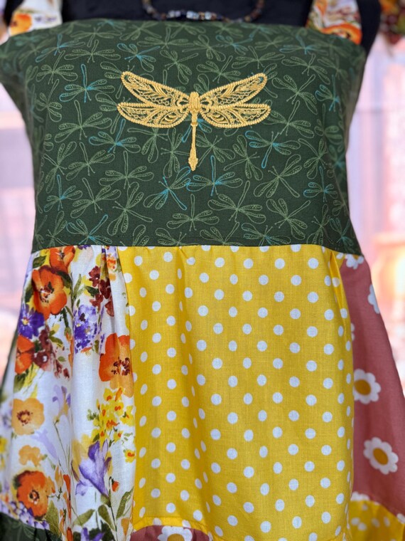 Handmade Patchwork Sundress with Dragonfly Embroi… - image 5