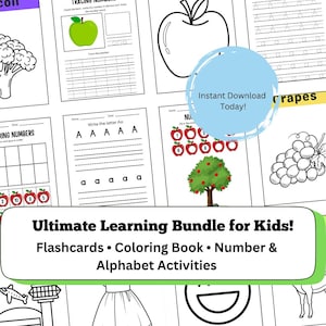 Vorschul-Lernpaket, Alphabet- und Zahlen-Karteikarten, Ausmalaktivitäten, Flashcards, Alphabet- und Zahlenaktivitäten, Malseiten