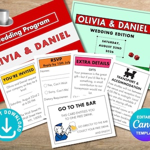 Board Game Wedding Program Template | Editable Invitation Suite (Digital Download)