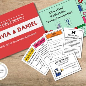 Paquete de invitaciones de boda de Monopoly - Invitación de boda de Monopoly - Plantilla de invitación de boda - Invitaciones de boda DIY, editadas en Canva