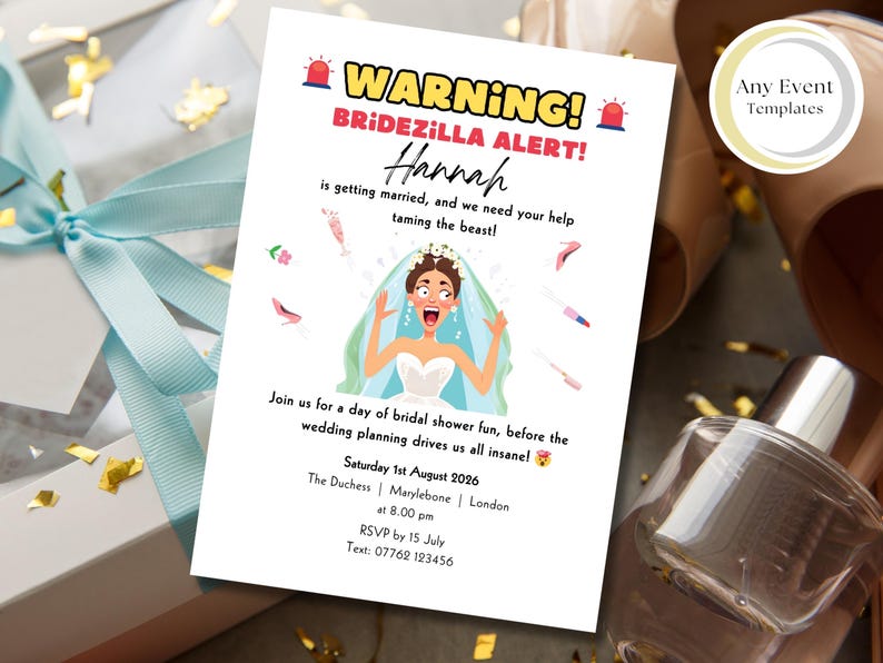 Funny Bridal Shower Invitation, Hen Party,editable Custom Digital