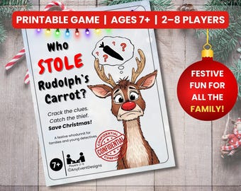 Christmas Mystery Game for Kids & Family | Xmas Games | Clue | Rudolph The Red Nosed Reindeer | Age 7+ | Printable Games