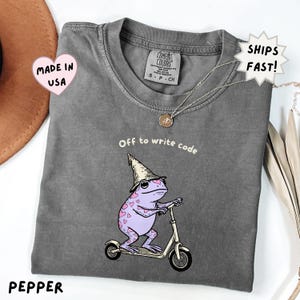 Funny Coder Shirt, Frog Wizard Writing Code Tee, Computer Science Major Gift, Software Engineer Humor, Sarcastic Programmer T-Shirt