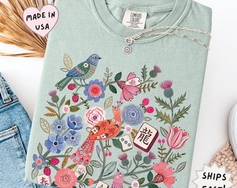 Floral Mahjong Shirt, Boho hidden Tile Tee, Crack Dot Bam subtle tiles, Mahj crew group shirt, Mahjong lovers Gift, Girls Game Night Shirt