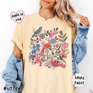 Floral Mahjong Shirt, Boho hidden Tile Tee, Crack Dot Bam subtle tiles, Mahj crew group shirt, Mahjong lovers Gift, Girls Game Night Shirt Butter