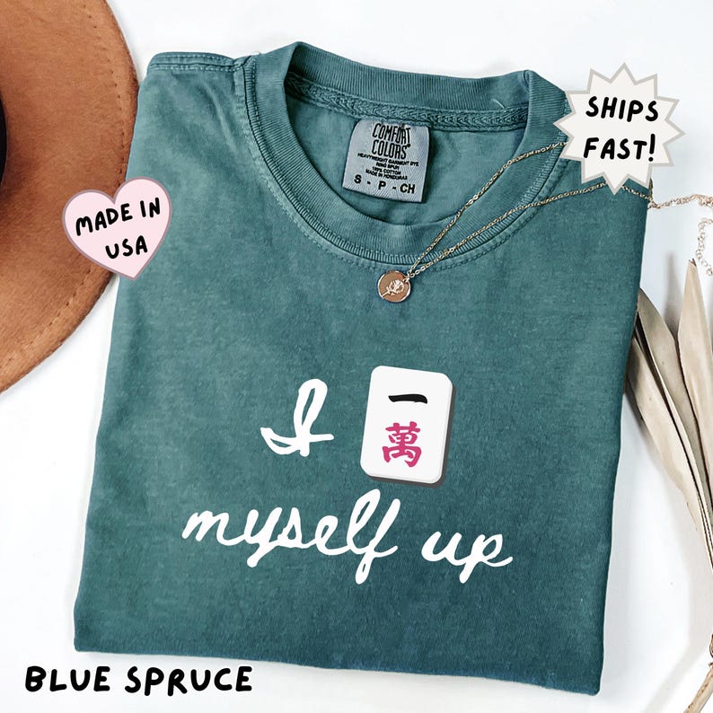comfort colors blue spruce mahjong shirt featuring Crak tile pun design, perfect gift for mahjong enthusiasts, great for casual outfits, hobby lovers, and everyday wear