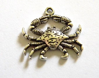 Detailed Crab Charms Set of 6 Silver Color 23x24mm