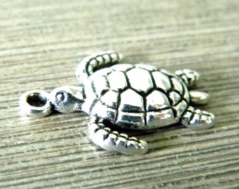 Sea Turtle Charms Set of 10 Silver Color 23x18mm