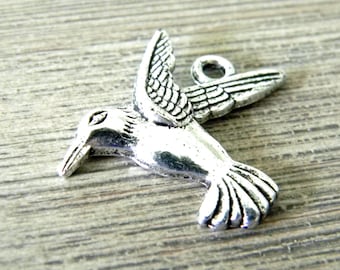 Detailed Hummingbird Charms Set of 10 Silver Color 20x18mm