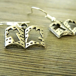 Bible Earrings Silver Color Dangle Earrings with Cross and Dove
