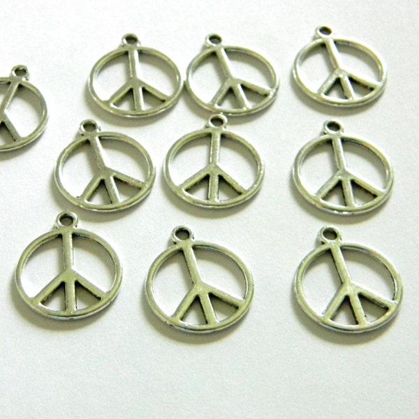 Peace Sign Charms Set of 10 Silver Color 21x18mm