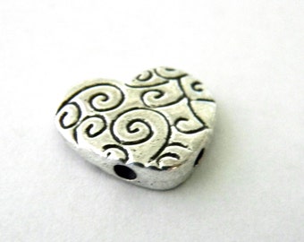 Ivy Heart Spacer Beads Set of Ten Silver Color 15x17 Love Charms Two Hole Bead Double Hole