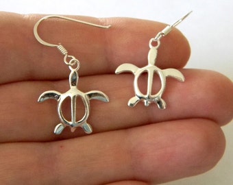 Turtle Sterling Silver Earrings, Dangle Earrings, Sea Turtle Earrings, Sealife Earrings