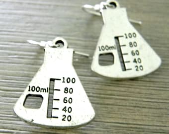 Beaker Earrings Silver Color Science Earrings Dangle Flask Earrings