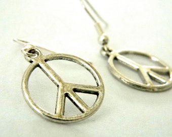 Peace Sign Earrings Silver Color Dangle Earrings