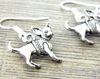 Chihuahua Earrings Silver Color Dangle Earrings Pet Earrings Dog with Sweater