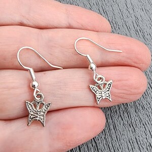 Small Silver Butterfly Earrings Dangle Earrings