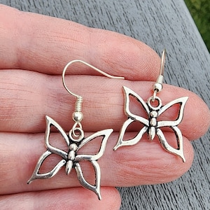 Silver Butterfly Outline Earrings Dangle Earrings