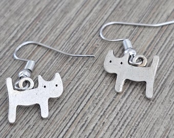 Silver Cat Earrings Dangle Earrings