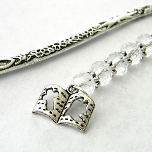 Bible Bookmark with Clear Glass Beads Silver Color Shepherd Hook Christian Bookmark