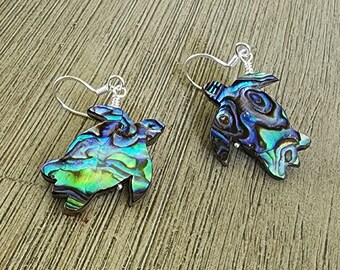 Turtle Abalone Shell Sterling Silver Earrings Square Earrings Dangle Earrings