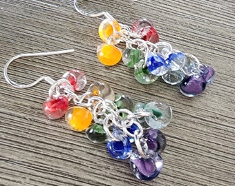 Sterling Silver Rainbow Bubble Glass Earrings Chain Earrings Colorful Dangle Earrings