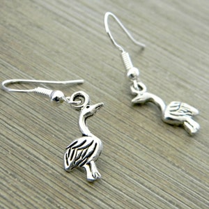 Silver Bird Earrings Heron Dangle Earrings