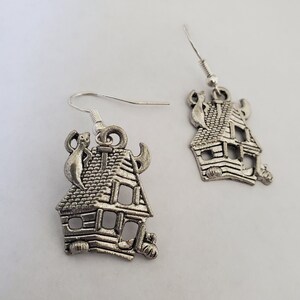 Haunted House Earrings Silver Color Dangle Earrings