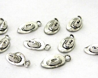 Cowboy Hat Charms Set of 10 Silver Color 16x8mm