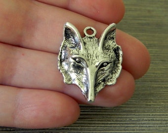 Wolf Head Charms Set of 4 Silver Color 28x23mm