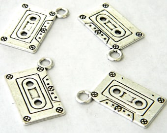 Cassette Tape Charms Set of 4 Silver Color 20x14mm Music Charms