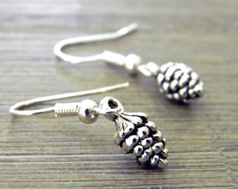 Pine Cone Earrings Silver Color Dangle Earrings Petite Nature Earrings