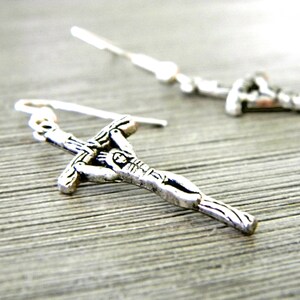 Crucifix Cross Earrings Silver Color Dangle Earrings Religious Earrings