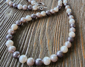 Plated Mother of Pearl Necklace Shell Pearl Necklace White and Gray Toggle Clasp