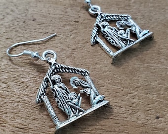 Silver Nativity Earrings, Silver Color Dangle Earrings, Christian Earrings, Christmas Earrings