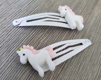 Magic Pony Hair Clips Set of Two, White Hair Clips, Metal Snap Barrette 50mm