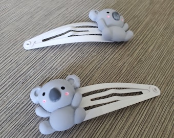 Koala Bear Hair Clips Set of Two White Hair Clip Metal Snap Barrette 50mm