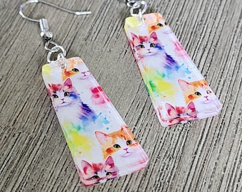 Cat Rainbow Earrings Dangle Earrings Acrylic Earrings Kitty Earrings