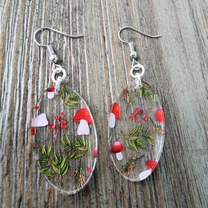 Mushroom Earrings Dangle Earrings Acrylic Earrings Oval Shape