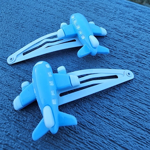 Airplane Hair Clips Set of Two White Hair Clip Metal Snap Barrette 50mm