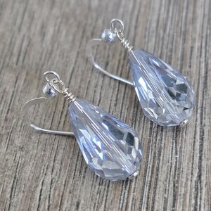 Clear Drop Glass Earrings with Silver AB Luster Dangle Earrings Sterling Silver Earrings