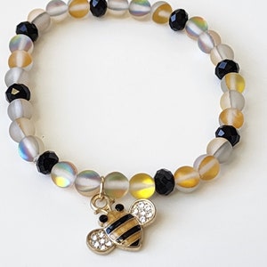 Black and Yellow Bee Bracelet Glass Stretch Bracelet Mermaid Glass