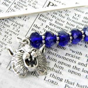 Wildcat Bookmark with Cobalt Blue Glass Beads Shepherd Hook Steel Bookmark Silver Color image 1