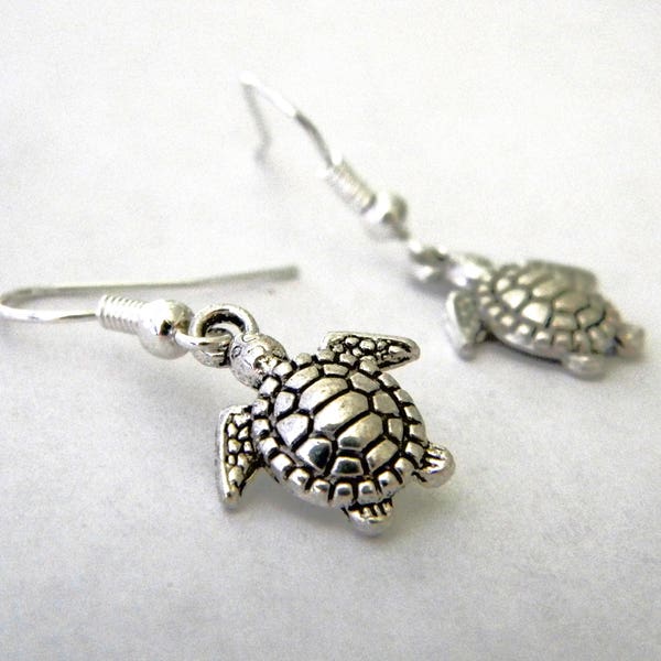 Silver Sea Turtle Earrings Dangle Earrings