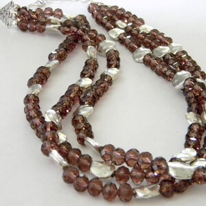 Purple Glass Triple Strand Beaded Necklace Lobster Clasp with Silver Colored Circle Beads image 4