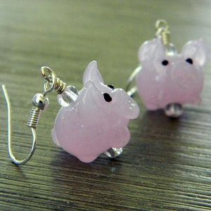 Light Pink Pig Lampwork Glass Earrings,Dangle Earrings, Farm Animal Earrings