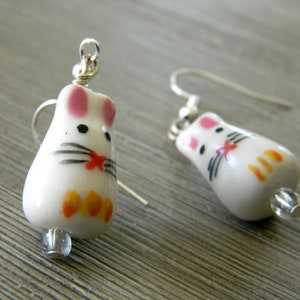 White Rabbit Ceramic Earrings, Dangle Earrings, Bunny Earrings