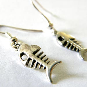 Silver Fish Skeleton Earrings Dangle Earrings